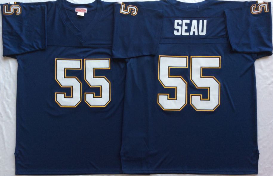 Men NFL Los Angeles Chargers #55 Seau blue Mitchell Ness jerseys